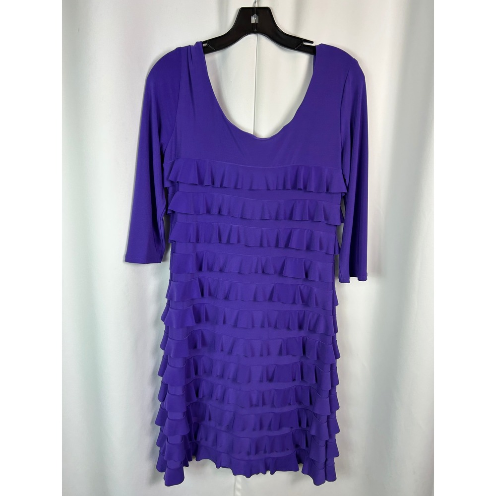 Frank Lyman Purple Tiered Ruffle Scoop Neck 3/4 Sleeve Layered Cocktail Dress 10